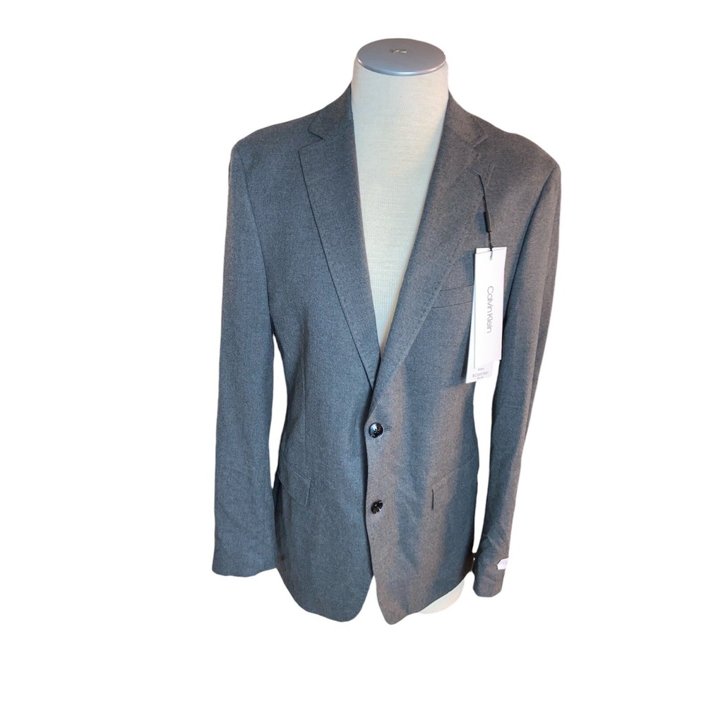 Calvin Klein Men's Suit Jacket Blazer 42L Grey MBDG17FYX040 - Wool